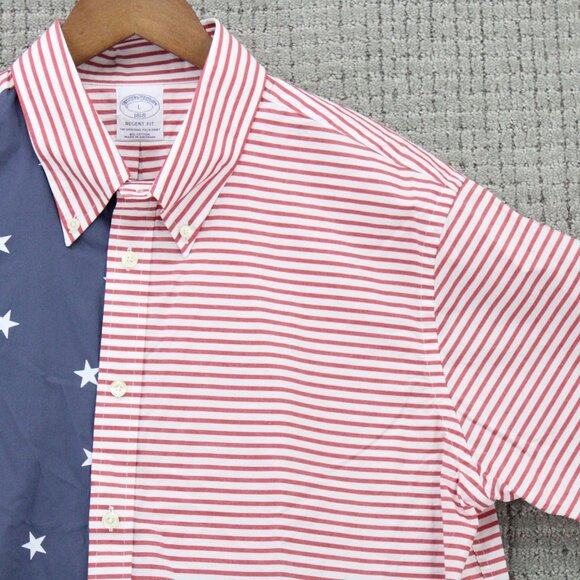 Brook Brothers Shirt Men Large Multicolor Short Sleeve American Flag Collared NW - Picture 3 of 9